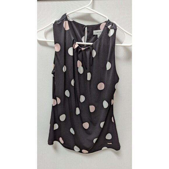 Calvin Klein Black/Pink/White Polka-Dot Sleeveless Blouse - Picture 1 of 2